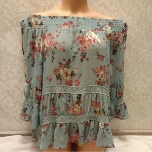 Timing Mossy Green Floral Off-Shoulder Blouse